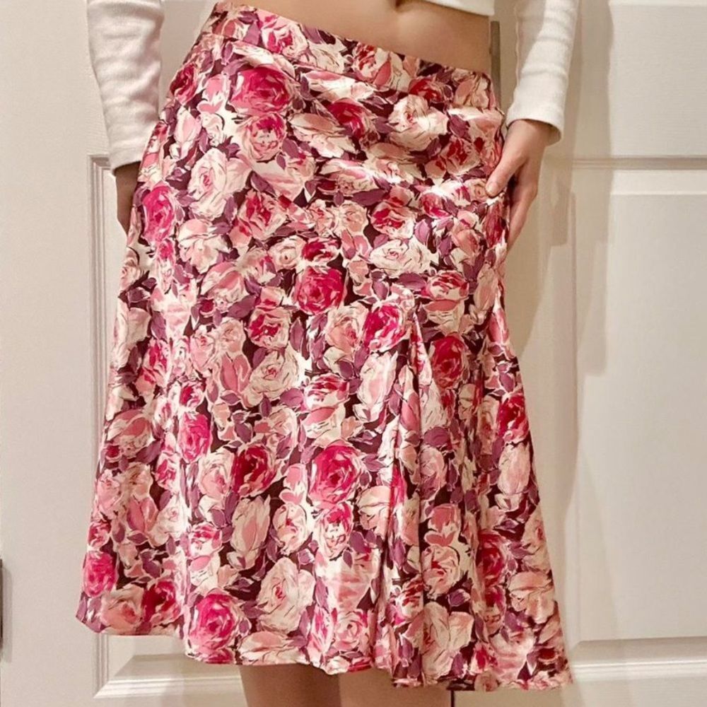 Banana Republic Pink & Cream Floral A-Line Skirt